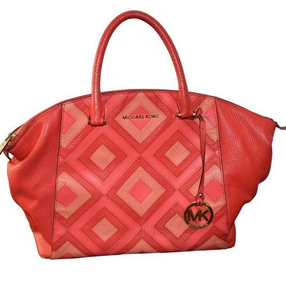 Michael Kors Handbags - Michael Kors Rare‎ large Riley Satchel Red patchwork Pattern leather Handbag